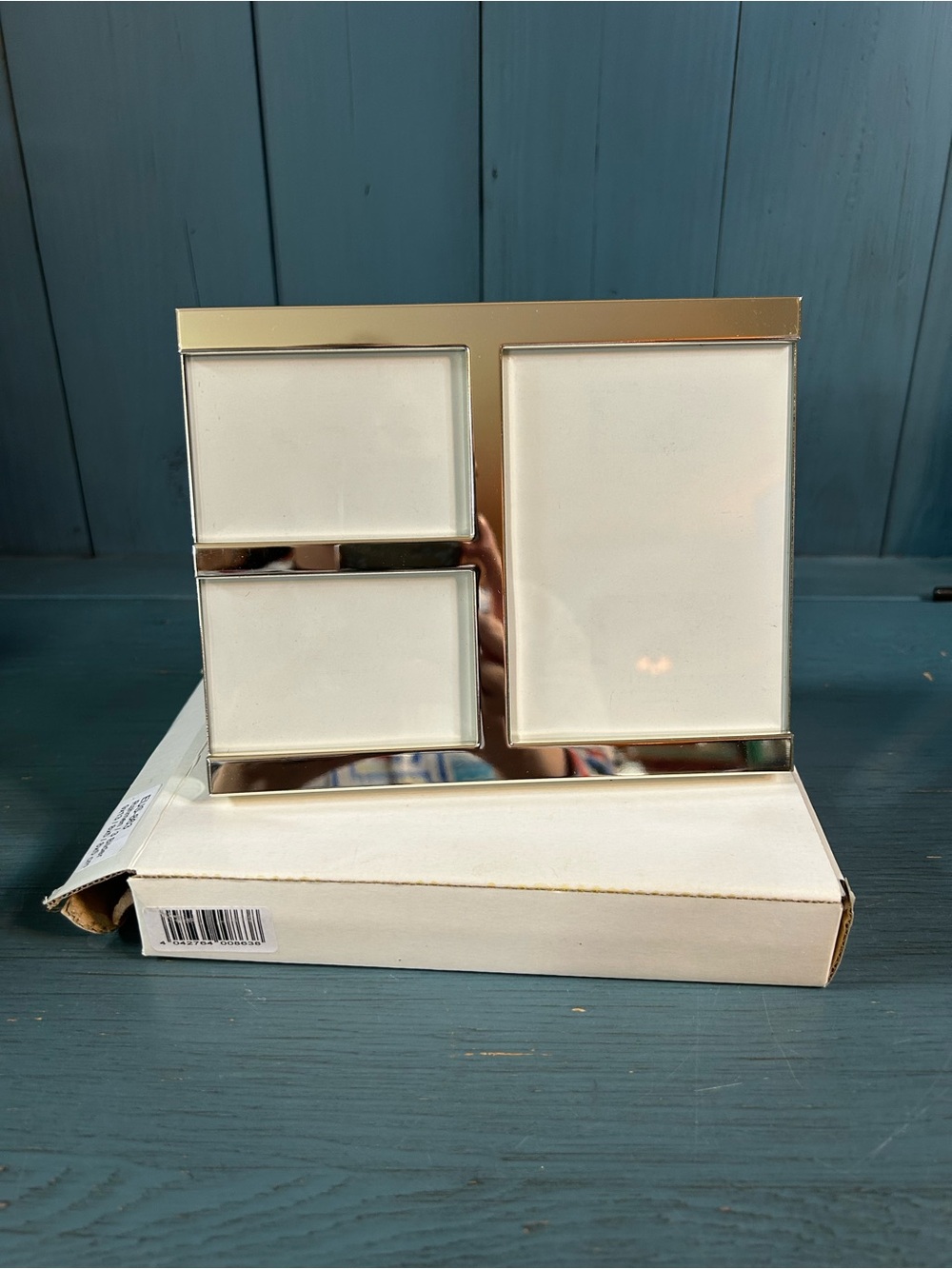 New In Box Silver Metal Photo Frame - Holds 3 Pictures
